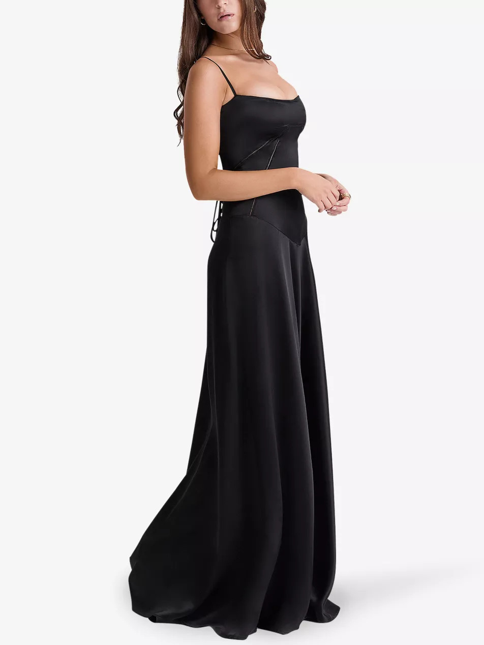Anabella fitted-bodice lace-up satin maxi dress | Selfridges