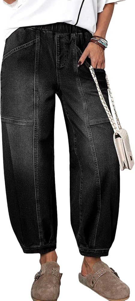 Sidefeel Barrel Jeans for Women Trendy Wide Leg High Waisted Cropped Baggy Relax Fit Stretch Pock... | Amazon (US)