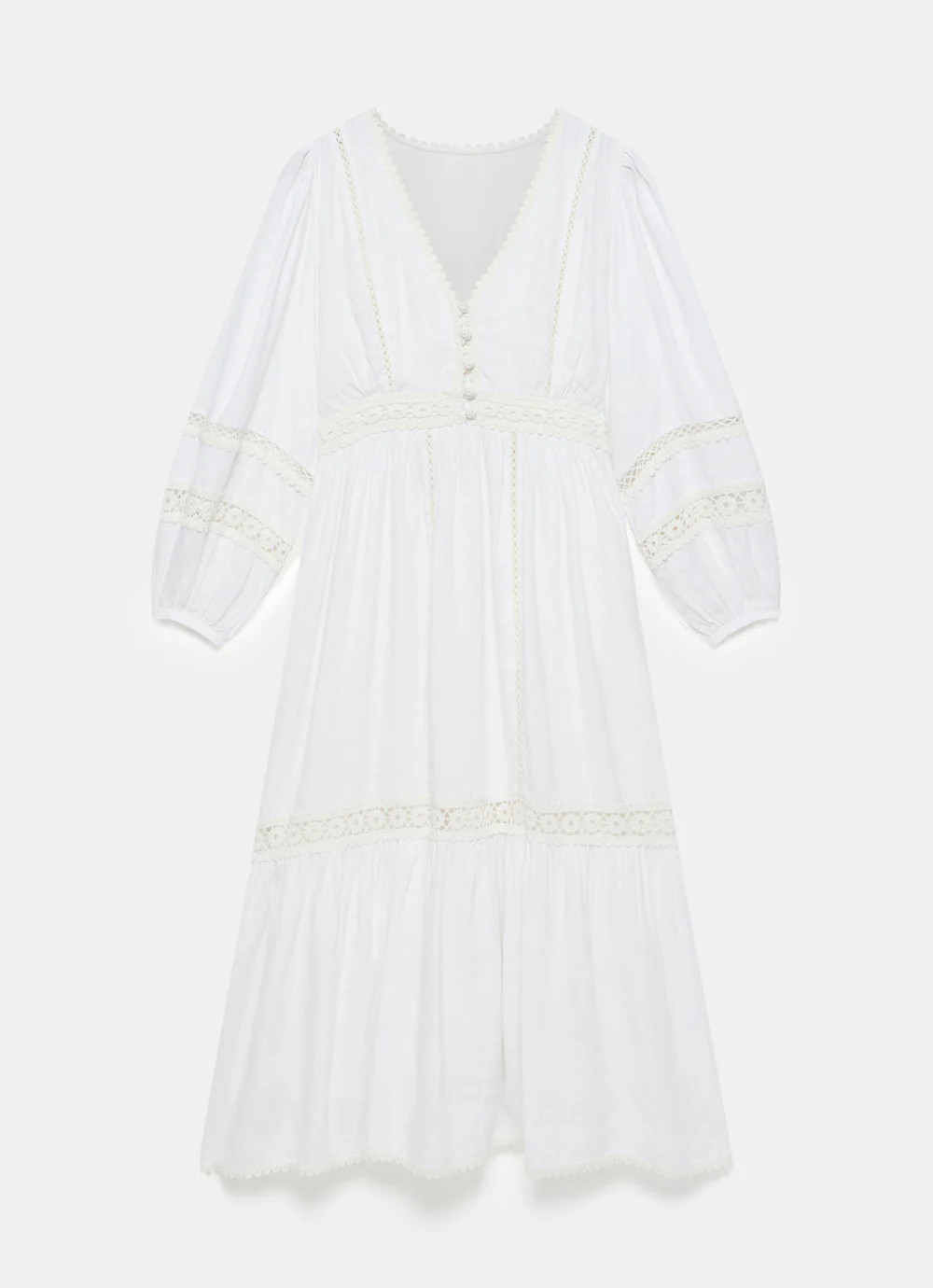 White Crochet Linen Blend Midi Dress | Mint Velvet