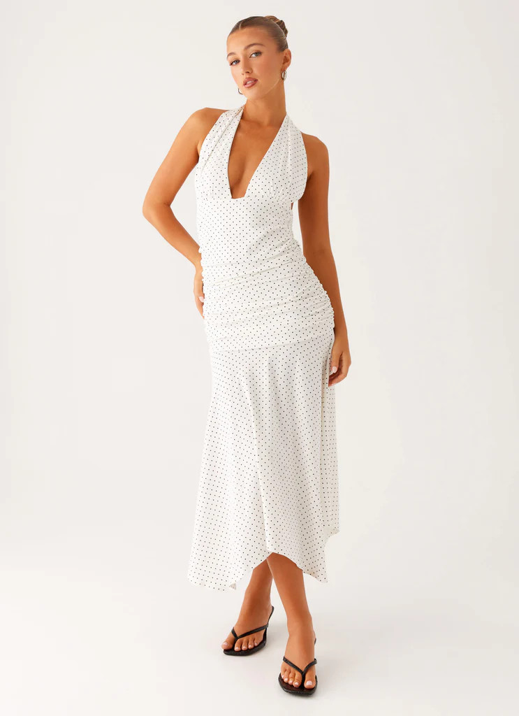 Grettana Halter Neck Midi Dress - White Polka Dot | Peppermayo (Global)