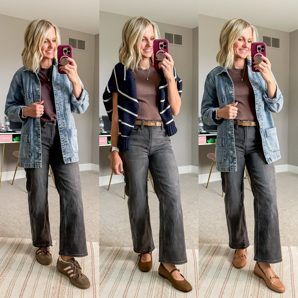Fall Capsule 2026 🍂 Three ways I'm styling my gray wide-leg jeans! This is look 1 of 4 with this piece — my 20-piece capsule mixes and matches into 120 outfits. Which one is your favorite?! Shop the pieces on my LTK! 🤎 

 #fallcapsulewardrobe #capsulewardrobe #falloutfits #fallfashion #petitestyle #affordablefashion #ltkstyle #ltkfall

#LTKPetite