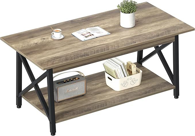 GreenForest Coffee Table with Storage, 39inch Modern Coffee Tables for Living Room, X-Frame Desig... | Amazon (US)