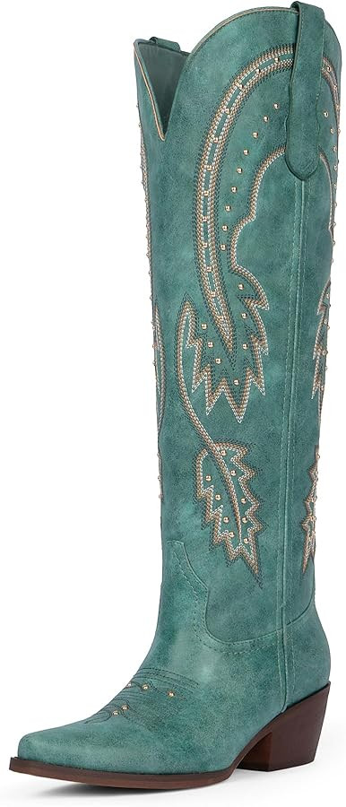 Cowboy Boots for Women Knee High Womens Rhinestone Cowgirl Boots Pointed Toe Slip on Chunky Heel ... | Amazon (US)
