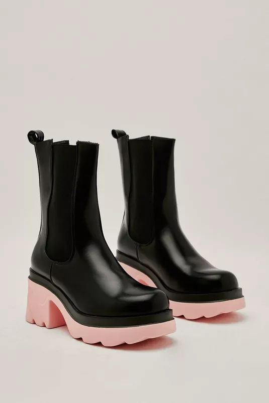 Contrast Cleated Heeled Chelsea Boots | Nasty Gal (US)