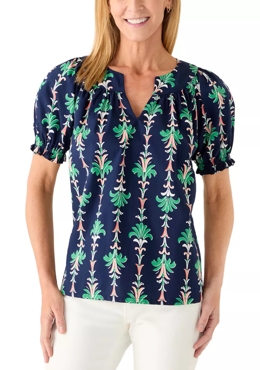 Women's Short Sleeve Print Peasant Top | Belk