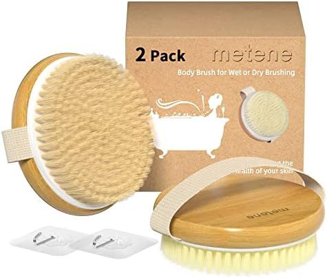 Metene 2 Pack Bamboo Dry Body Brushes, Shower Brush Wet and Dry Brushing, Dry Brush for Cellulite... | Amazon (US)