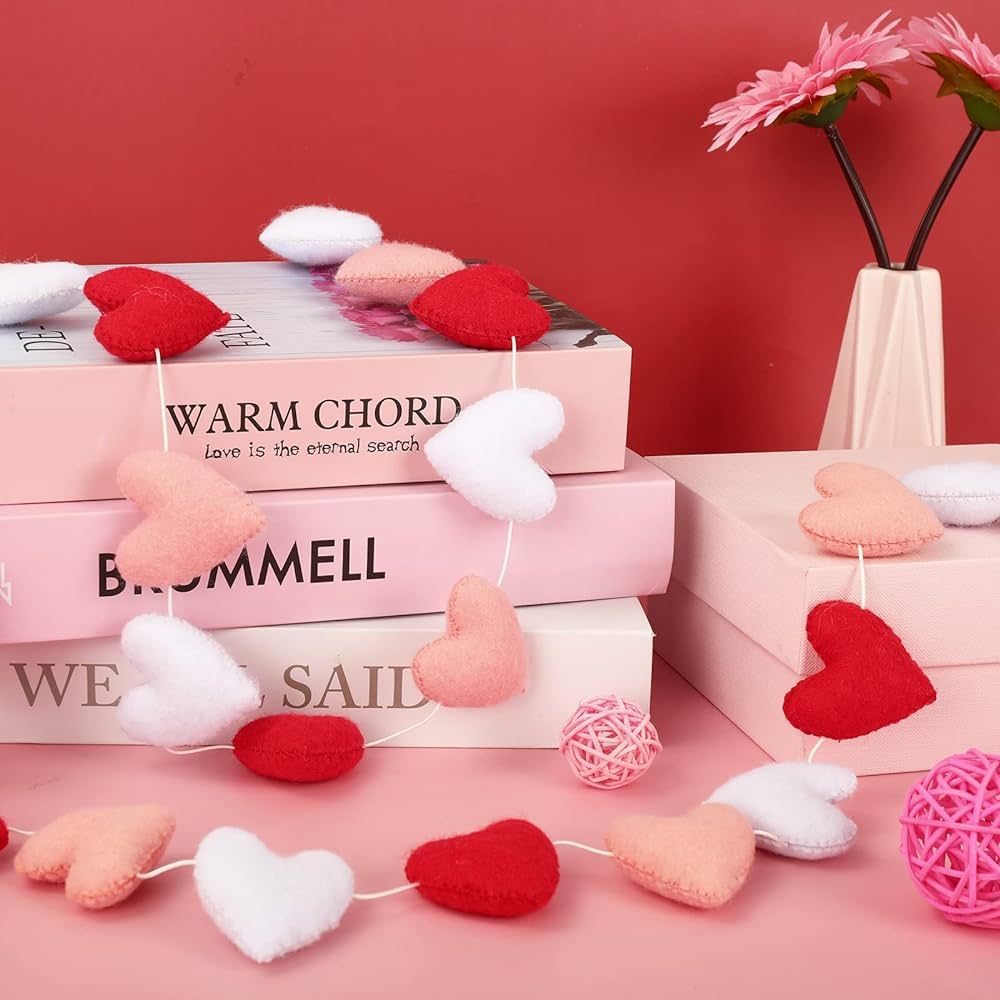 Whaline 8.2Ft Valentine's Day Heart Felt Garland Banner Red Pink White 3D Heart Shape Garland Val... | Amazon (US)