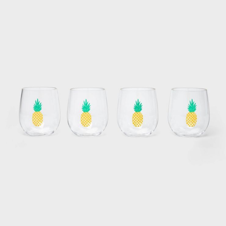 14oz 4pk Plastic Pineapple Stemless Wine Glasses - Sun Squad™ | Target
