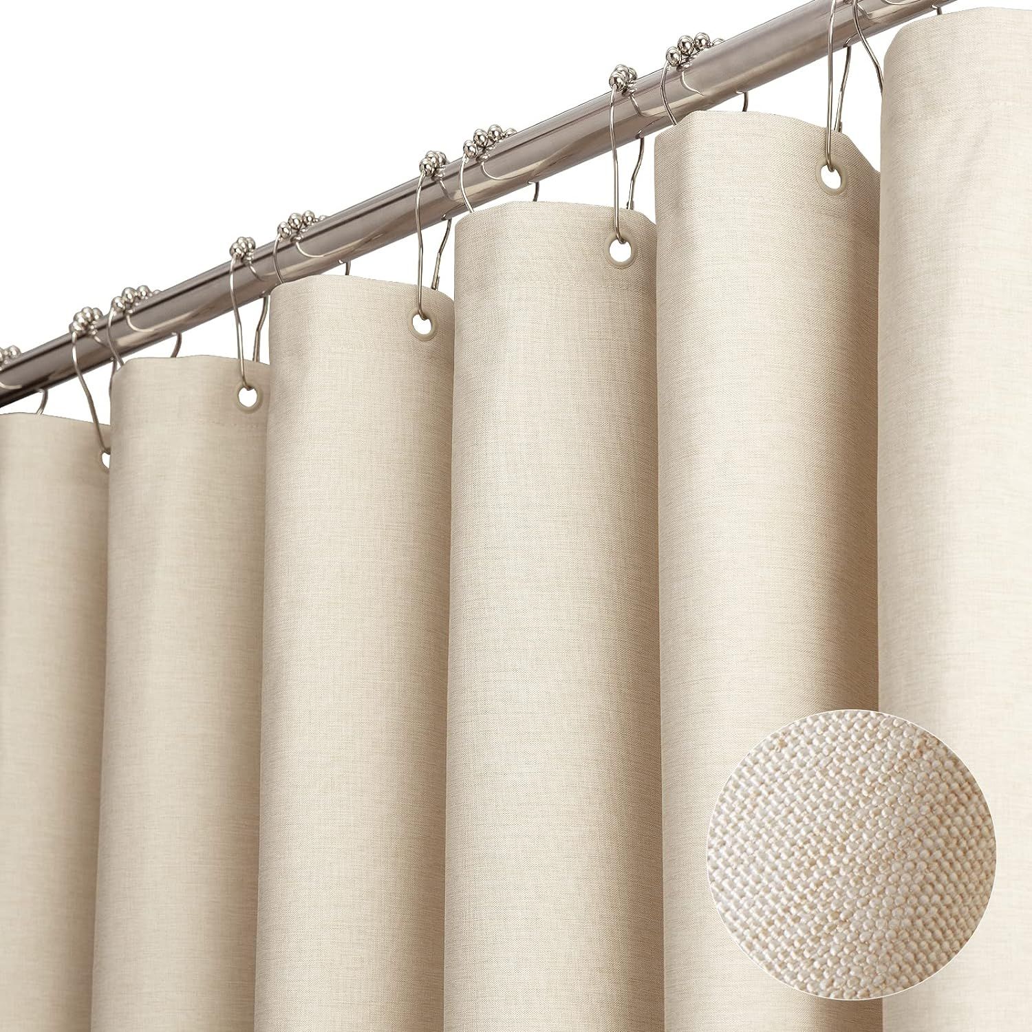 BTTN Extra Long Fabric Shower Curtain, 96 Inch Linen Textured Heavy Duty Cloth Shower Curtain Set... | Amazon (US)