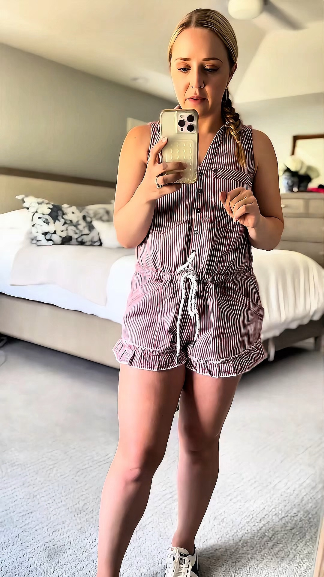 This ruffle romper in red and white is the perfect Fourth of July outfit! I love the collar style with the button front and rope tie waist! It runs very large and I went down two sizes to xxs. 
Summer outfit, July 4th, Fourth of July, 4th of July outfit, romper, Anthropologie 

#LTKPetite