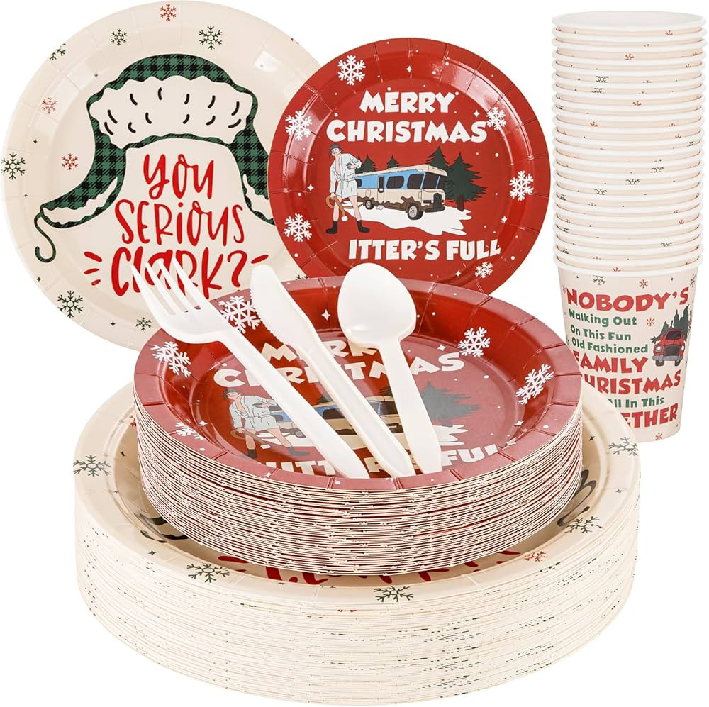 WELLIFE 180Pcs Christmas Vacation Decorations Plates, Christmas Ambiance, Christmas Paper Plate I... | Amazon (US)