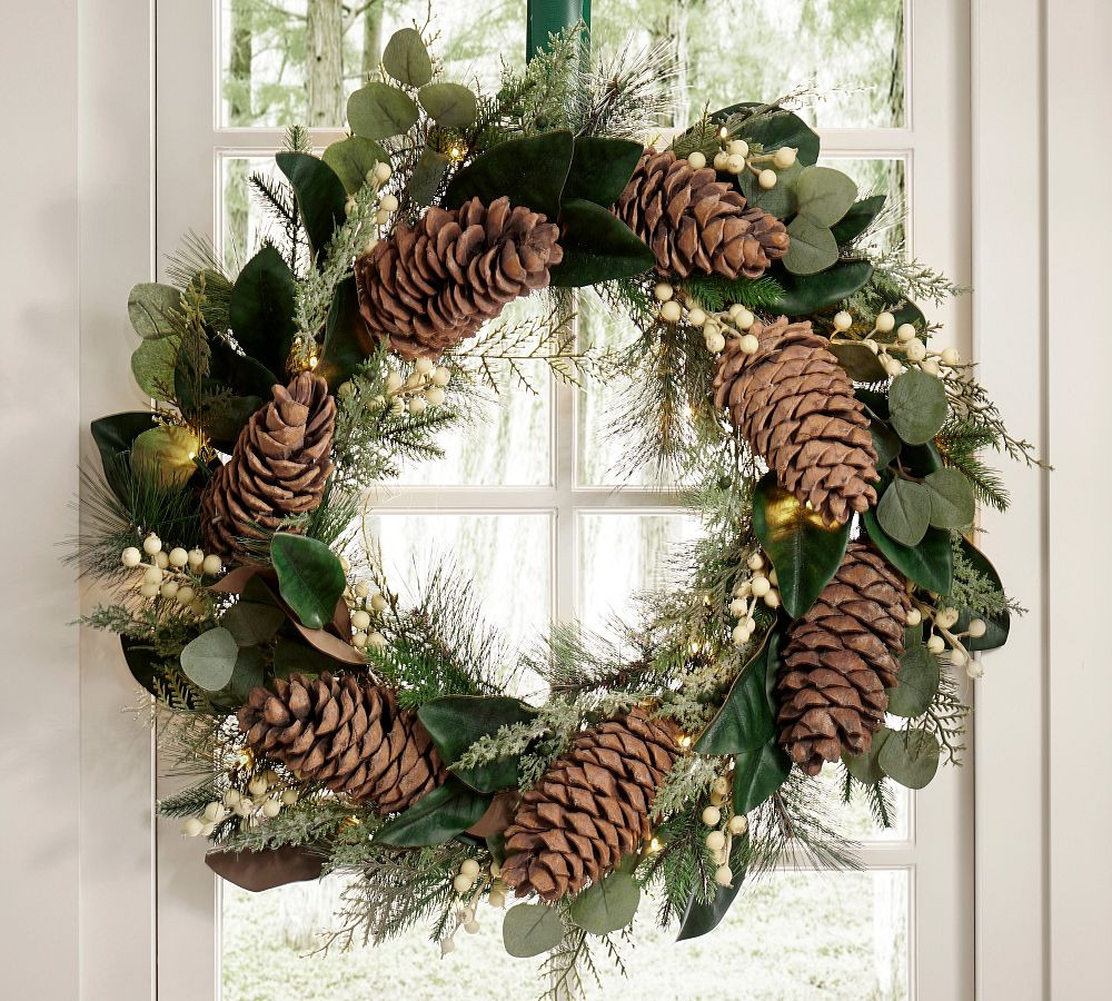 Faux Lit Leafy White Berry Wreath & Garland | Pottery Barn (US)