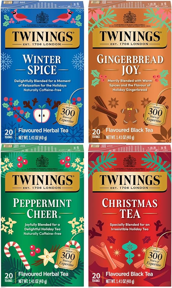 Twinings Holiday Variety Pack Tea Bags, Christmas Tea, Winter Spice, Gingerbread Joy, Peppermint ... | Amazon (US)