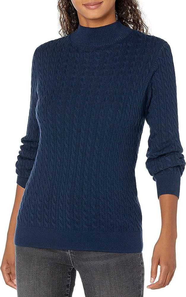 Amazon Essentials Women's Classic-Fit Lightweight Cable Long-Sleeve Mock Neck Sweater | Amazon (US)