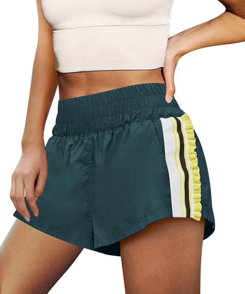 LAMISSCHE Womens Running Shorts Athletic High Waisted Biker Shorts Summer Workout Quick Dry Strip... | Amazon (US)