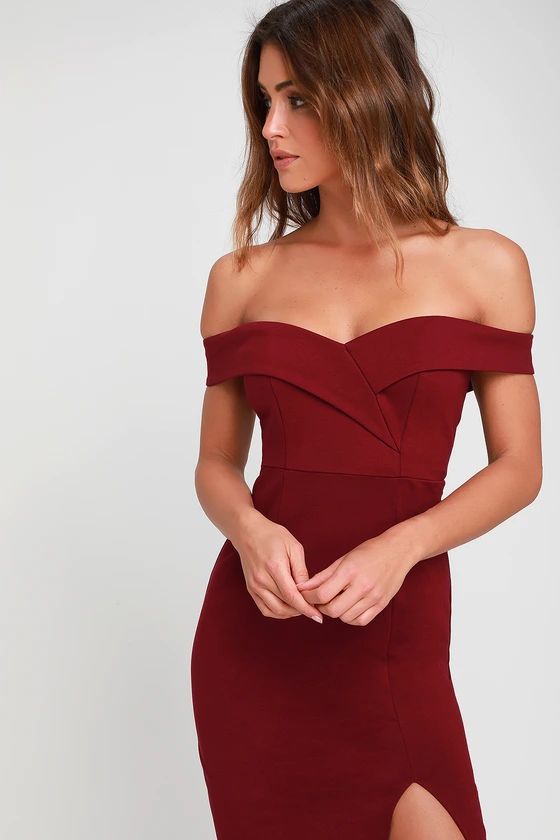 Classic Glam Burgundy Off-the-Shoulder Bodycon Dress | Lulus (US)