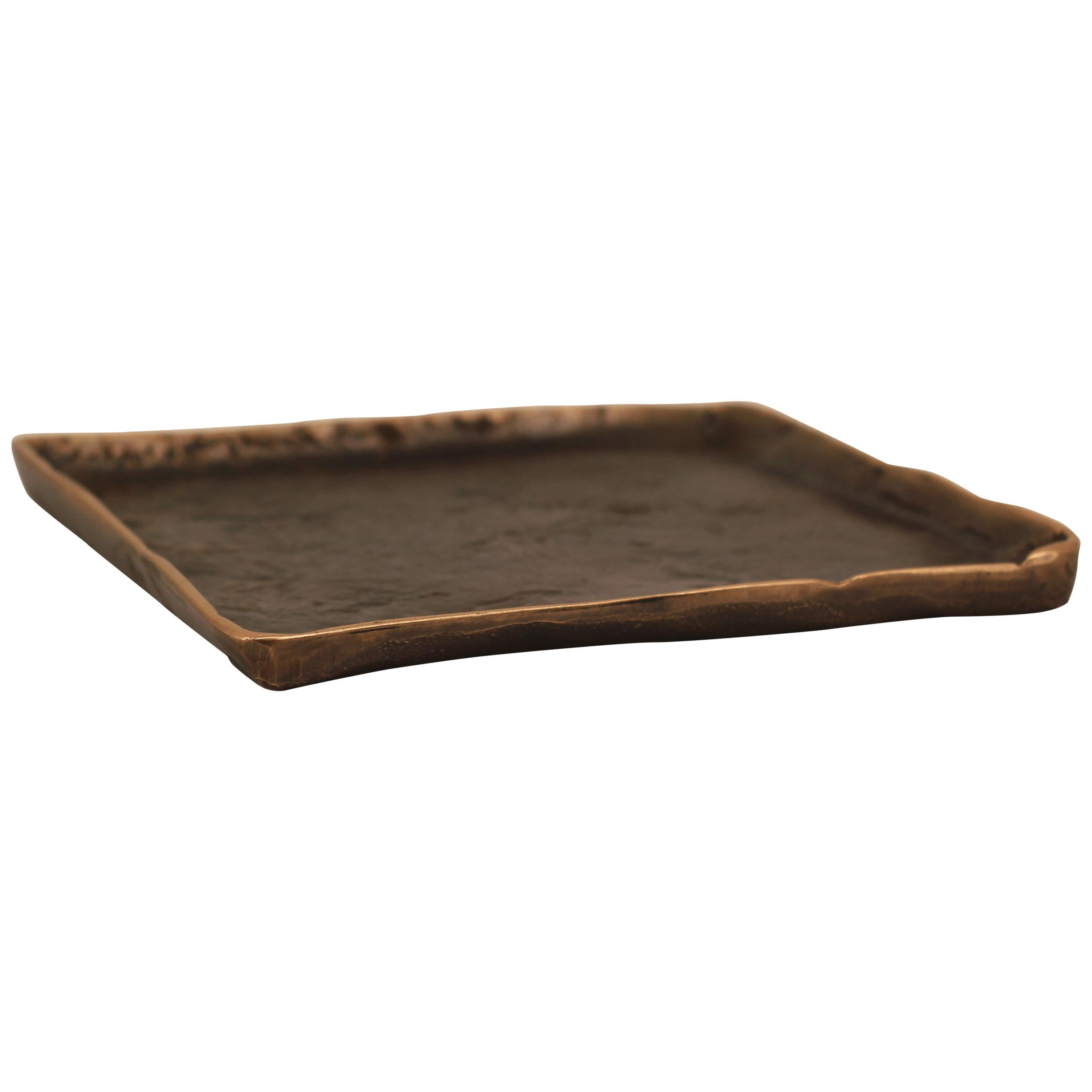 Handmade Cast Bronze Squared Decorative Wabi-Sabi Tray, Vide Poche, Large | 1stDibs