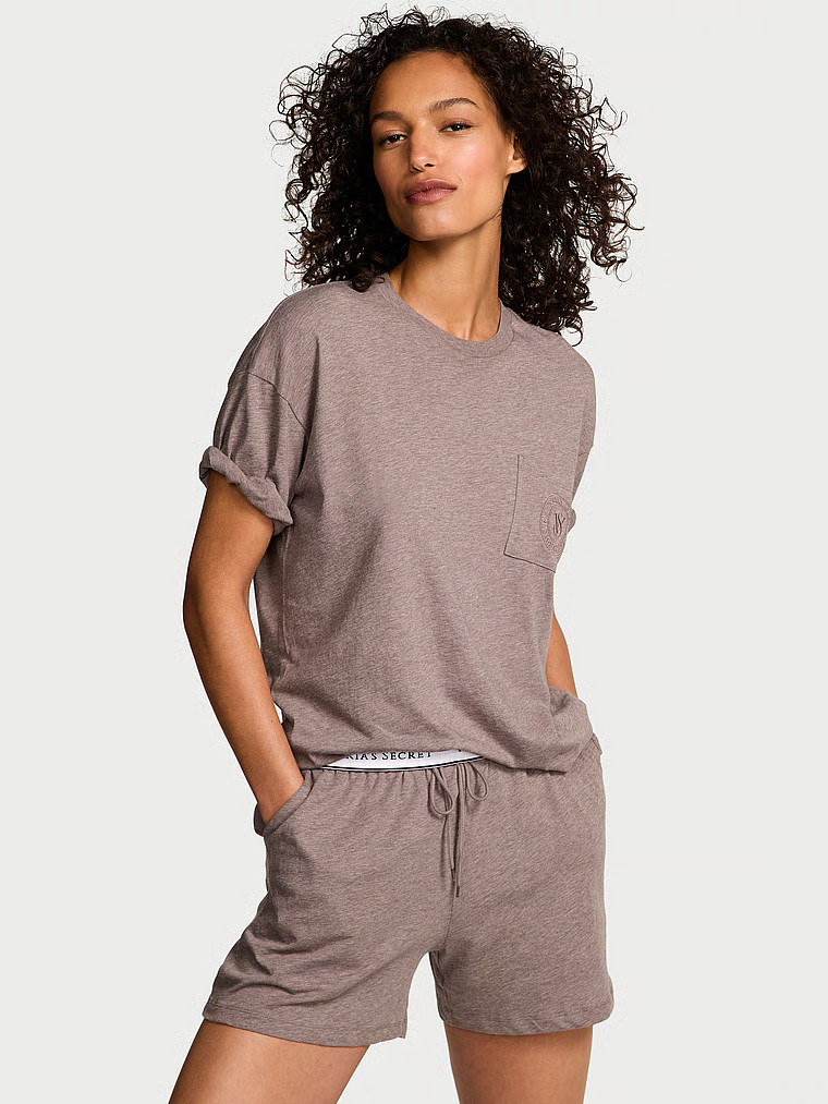 Buy 100% Cotton Short Pajama Set, Heather Cocoa Blush - Order Pajamas Sets online - Victoria's Se... | Victoria's Secret (US / CA )