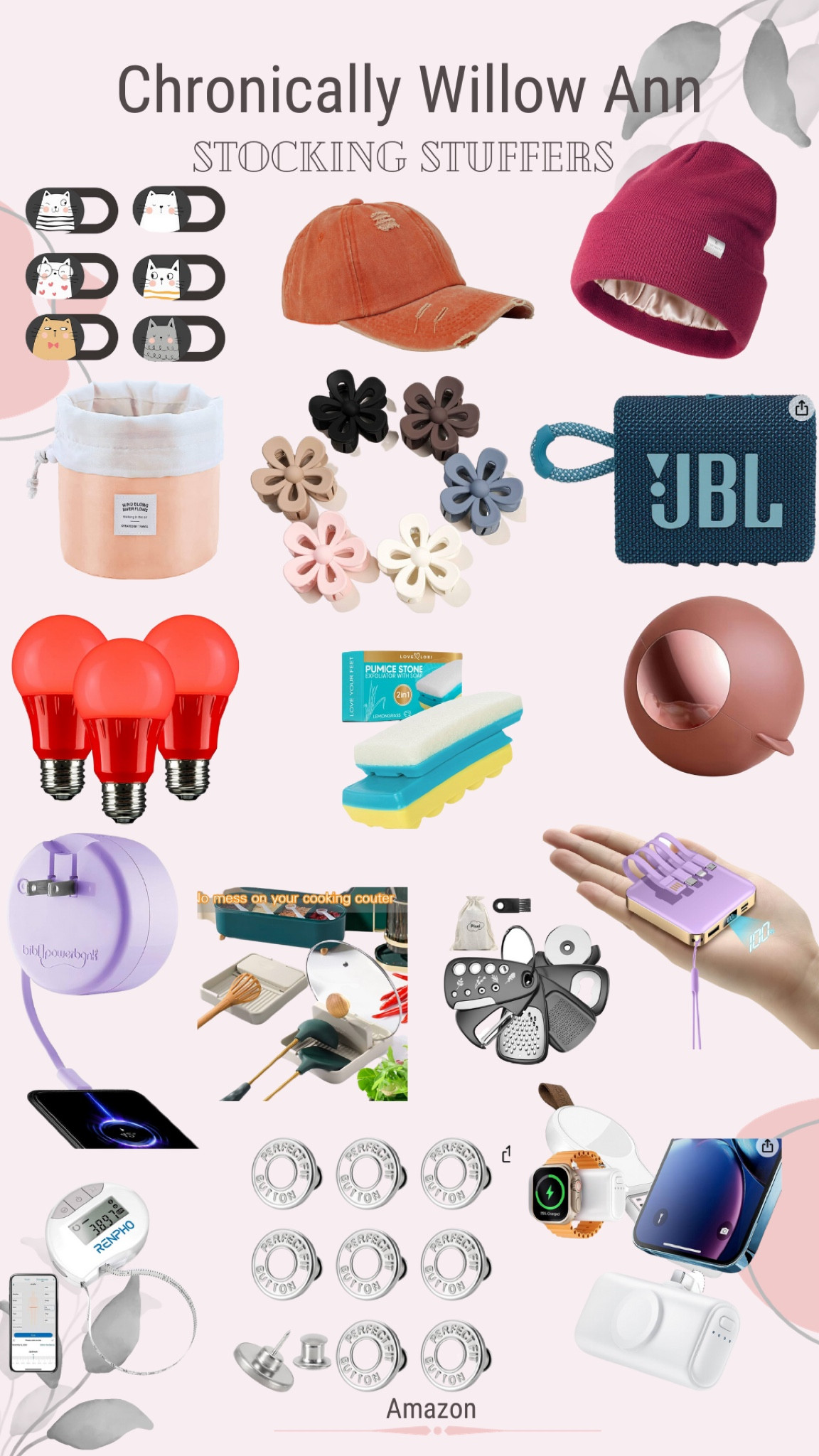 The best stocking stuffers for anyone from 8 & up. These are great for traveling. Bluetooth speakers, claw clips, portable chargers, red light therapy, reusable lint roller, screen covers  

#LTKfindsunder100 #LTKGiftGuide #LTKtravel