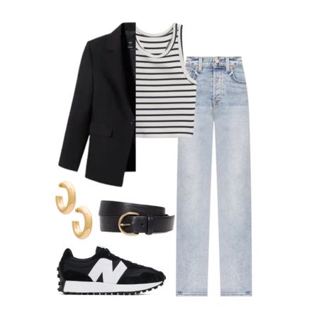 The perfect outfit for work, date night, or a casual day. 
#ootd #blazer #jeans #newbalance #goldearrings #tanktop 

#LTKFind #LTKstyletip #LTKworkwear