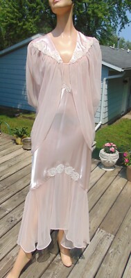 VTG Gold Label Victoria Secret Pink Peignoir Set Satin & Chiffon Cocoon Robe Sm  | eBay | eBay US