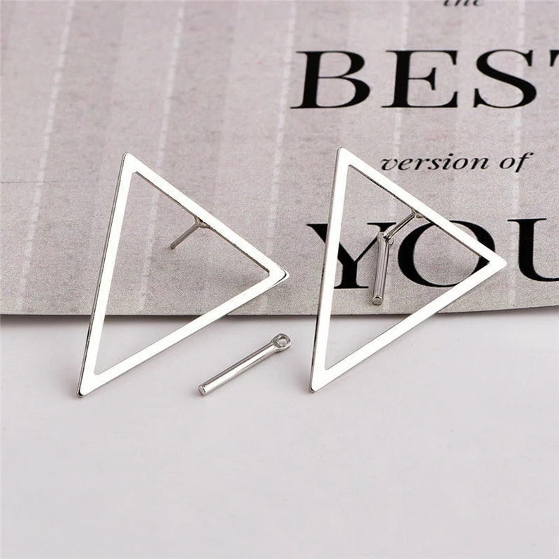 triangle bar earrings, triangle hoop earrings, silver triangle earrings, modern earrings, gold tr... | Etsy (US)