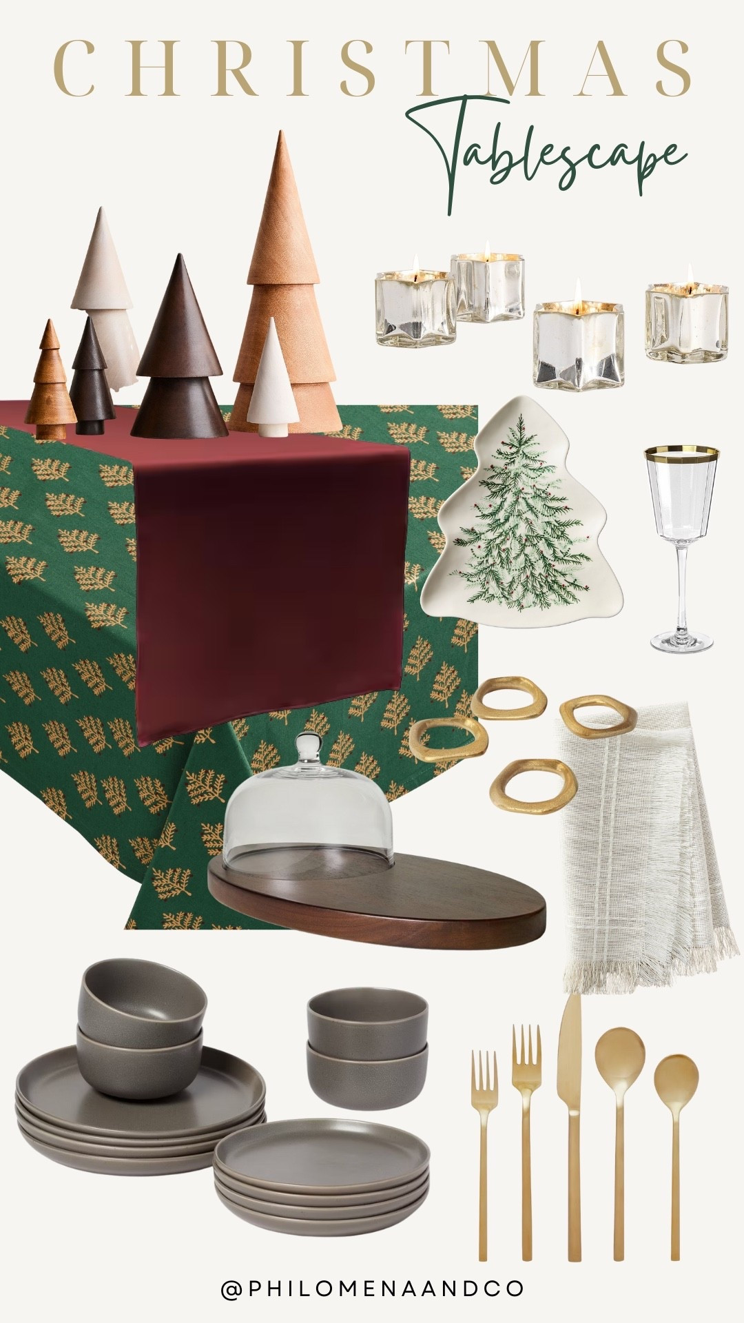 ✨ Warm + Modern Christmas Tablescape ✨
If you’re leaning into earthy neutrals, wood tones, and rich seasonal colors this year, this moodboard is your go-to guide. The mix of sculptural wooden trees, gold flatware, handmade-style dinnerware, and a deep berry runner creates a look that feels festive—without being overly traditional.

I love how the textured linens, glass cloche, and gold-rimmed glasses elevate the table while keeping everything warm, cozy, and approachable for everyday hosting. Tap to shop each piece and build your own modern Christmas tablescape. 🎄🤎

Christmas tablescape, Christmas decor, garland, Christmas table decor, holiday hosting, Christmas dinner table

#LTKHome #LTKHoliday #LTKSeasonal