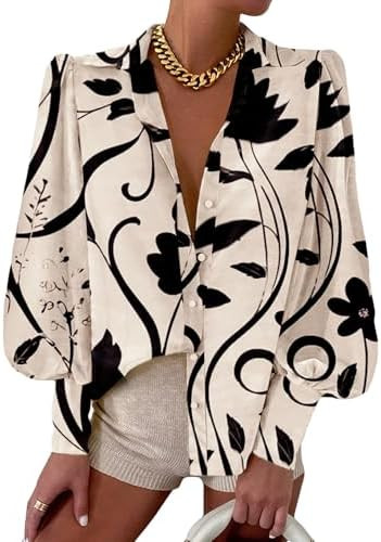 EVALESS Womens Tops Button Down Shirts Print Long Sleeve Blouses for Women Fashion 2025 | Amazon (US)