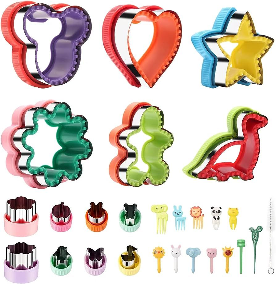 37 PCS Sandwich Cutter and Sealer Set, Vegetable Cookie Cutters Set for Kids Lunch Bento Box, Bre... | Amazon (US)