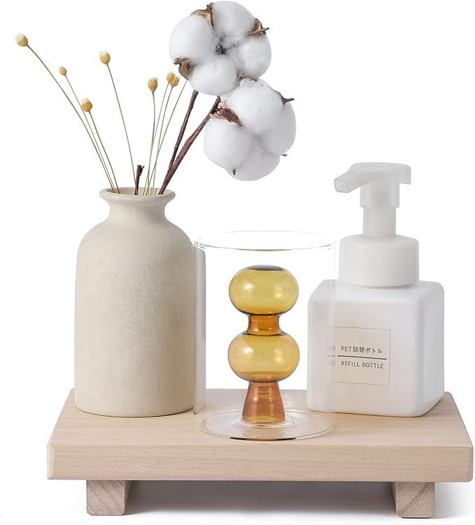 Small Bathroom Counter Organizer Wooden Decorative Trays Rectangular Cosmetic Holder for Kitchen,... | Amazon (US)