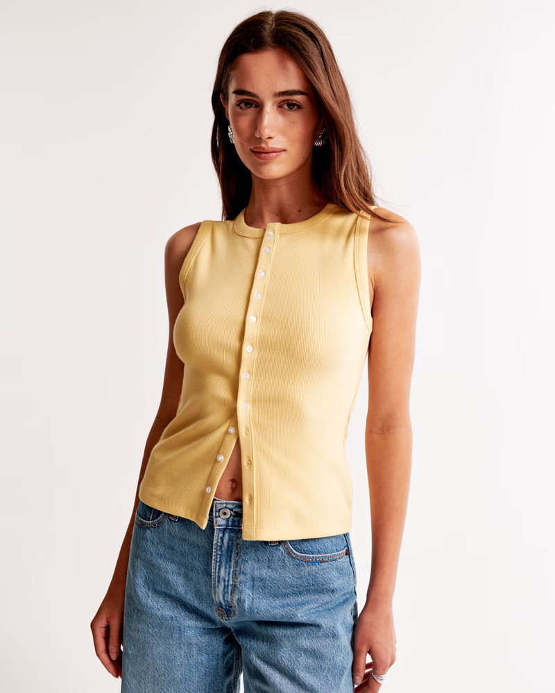 Rib Crew Button-Up Top | Abercrombie & Fitch (US)