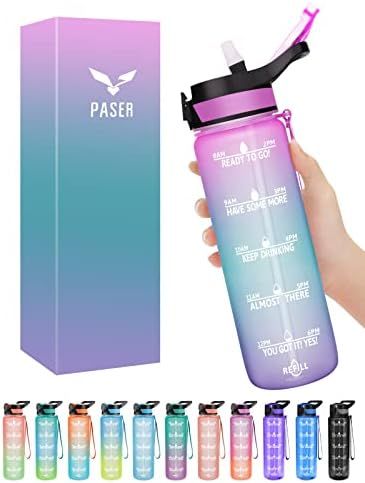 PASER Motivational Water Bottle 24OZ with Time Mark &Straw Measurements BPA Free Leakproof Safety Lo | Amazon (US)