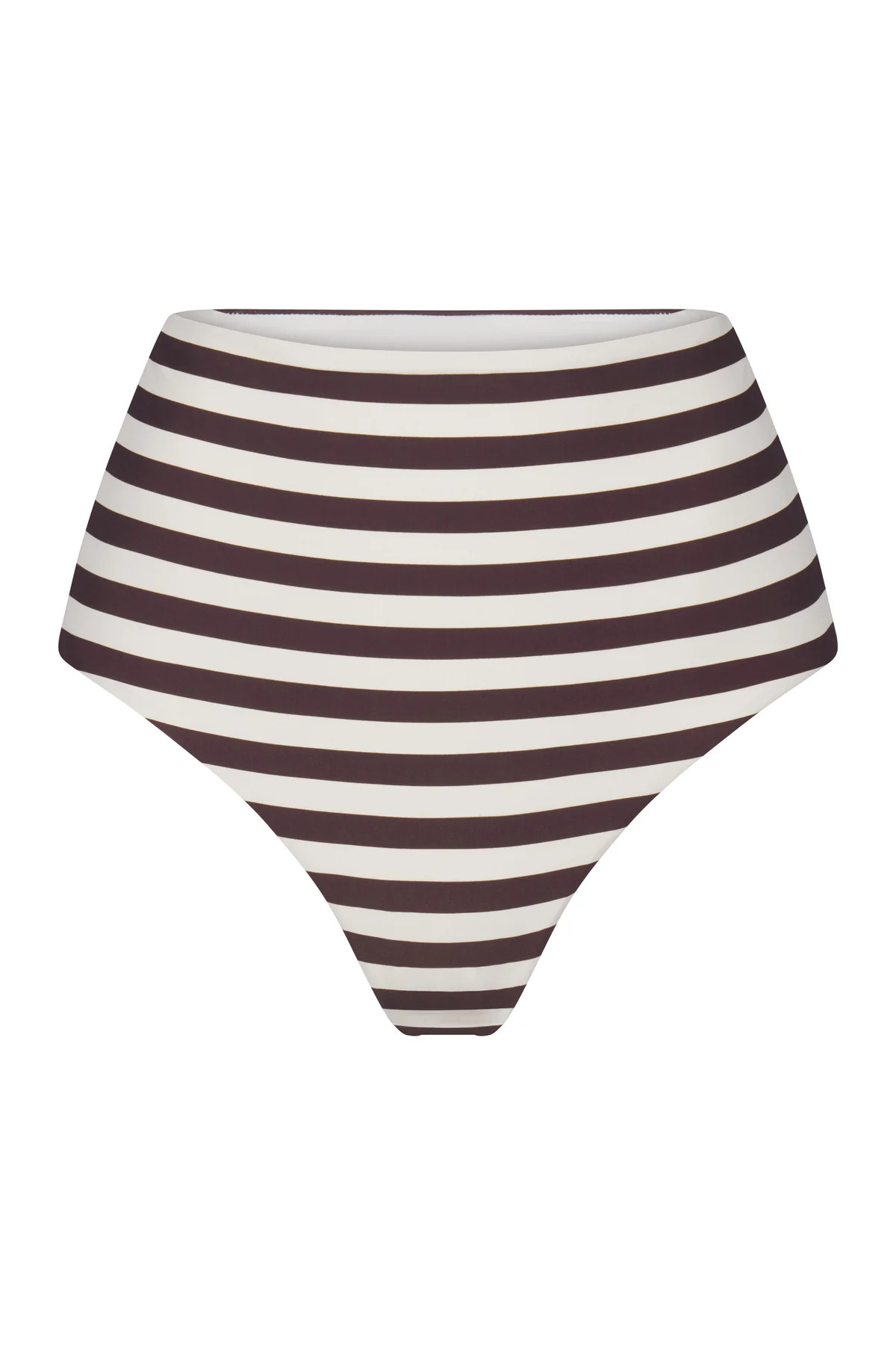 The High-Waist Bikini Bottom in Espresso Even Stripes | Over The Moon