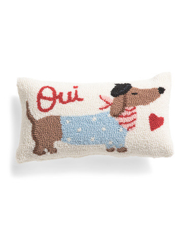 9X16 Dachshund Oui Hooked Pillow, Polyester | TJ Maxx