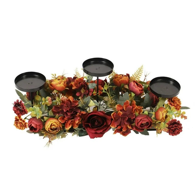 Cheapark Fall Artificial Hydrangea Candle Holders Arrangement - Rustic Farmhouse Style Table Cent... | Walmart (US)