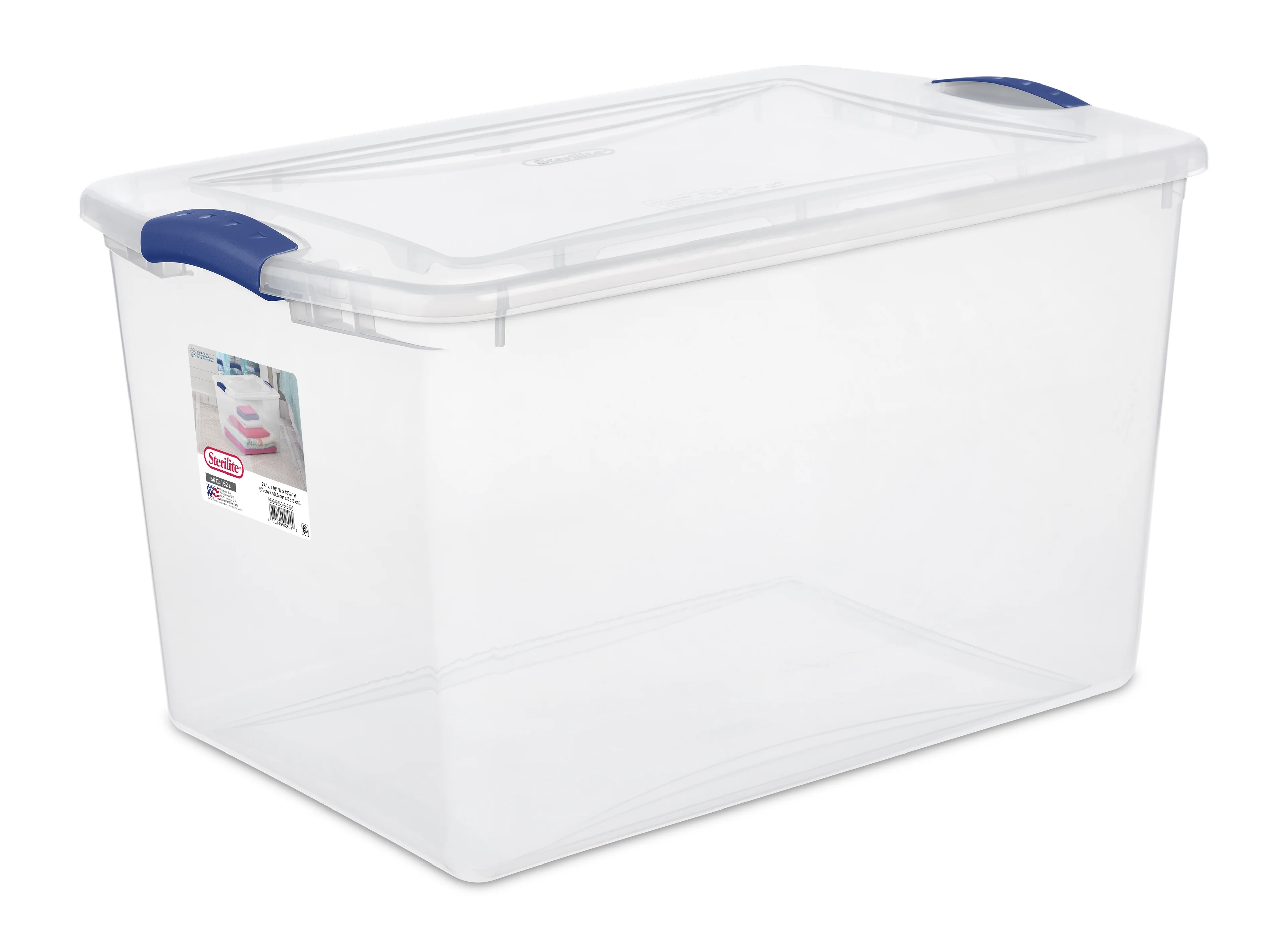 Sterilite 66 Qt. Clear Plastic Latch Box, Blue Latches with Clear Lid | Walmart (US)