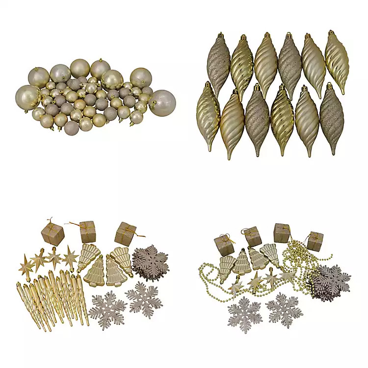Champagne Gold Shatterproof Christmas Ornament Set | Kirklands
