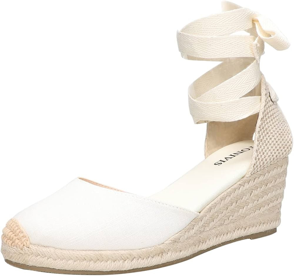 Women’s Platform Wedges Espadrilles, 3" Wedge, Soft Ankle-Tie Strap, Closed Toe, Classic Summer... | Amazon (US)