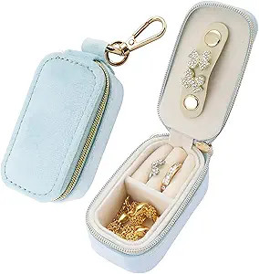 FCGOD Velvet Mini Travel Jewelry Case - 2-in-1 Ring Holder Keychain for Women, Portable Clutch Or... | Amazon (US)