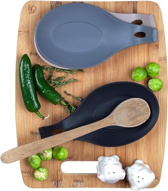 Modern Silicone Spoon Rest - Kitchen Utensil Holder - Quality Material (Set of 3) | Amazon (US)