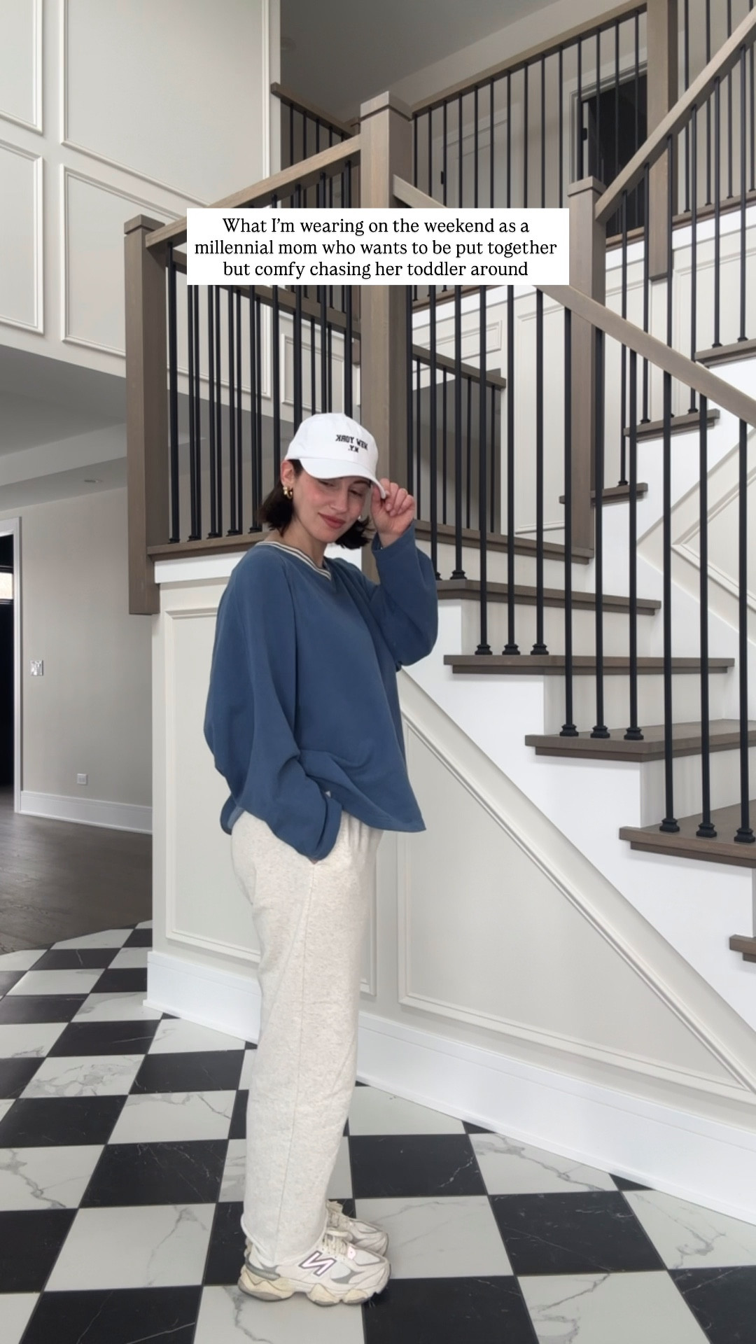 Varsity sweater, matching set, baseball cap, everyday outfit, millennial mom, New York baseball cap, hat, varsity sweater women, blue sweater, grey matching set, new balance, gym shoes, sneakers, crew socks, earrings, everyday earrings, ootd

#LTKgrwm #LTKmomlife #LTKootd