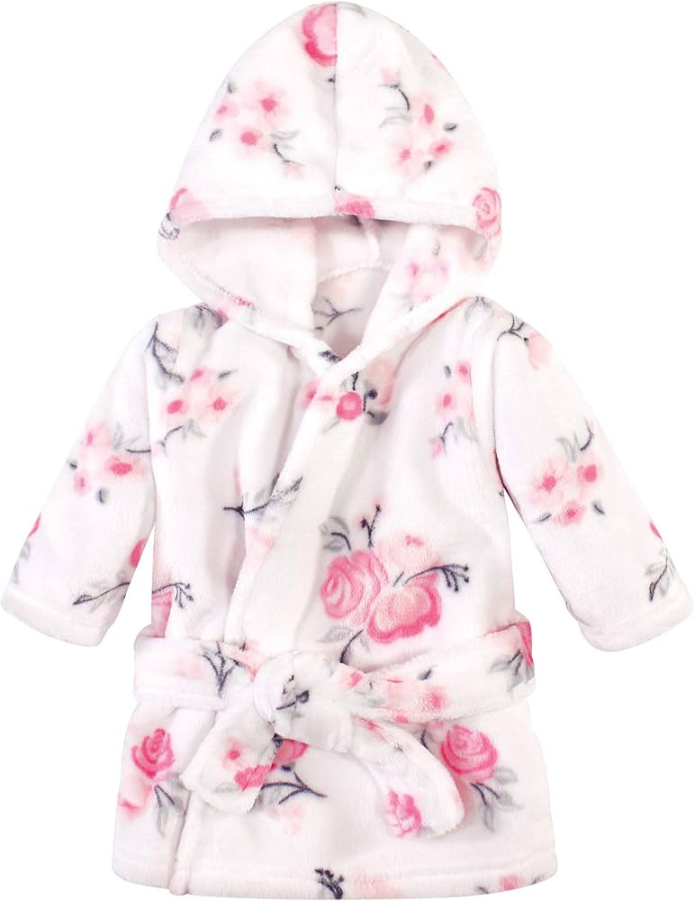 Hudson Baby Unisex Baby Plush Animal Face Bathrobe, Pink Floral, 0-9 Months | Amazon (US)