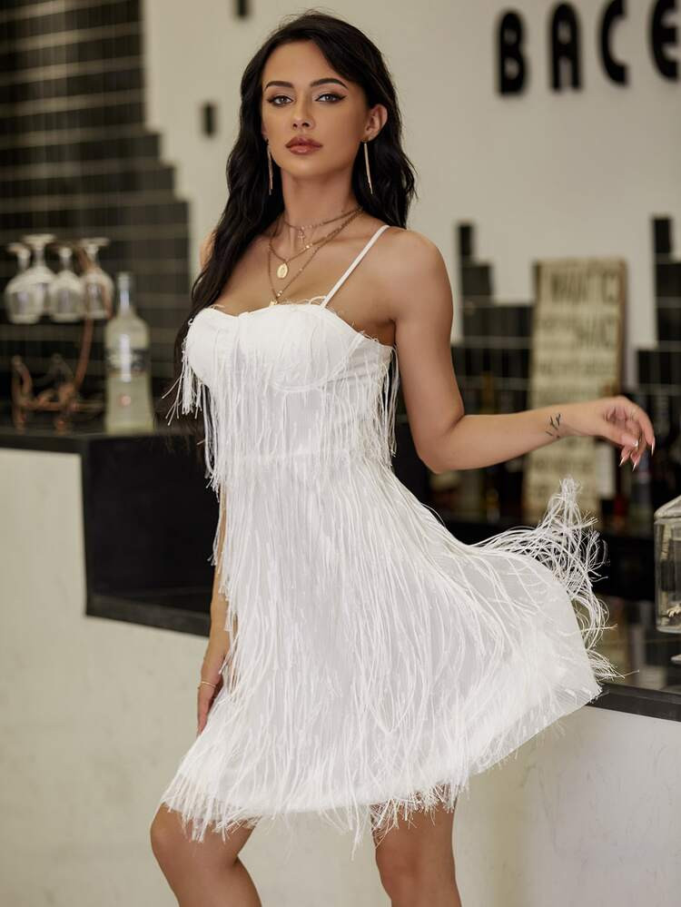 Eilly Bazar Zip Back Fringe Cami Dress | SHEIN