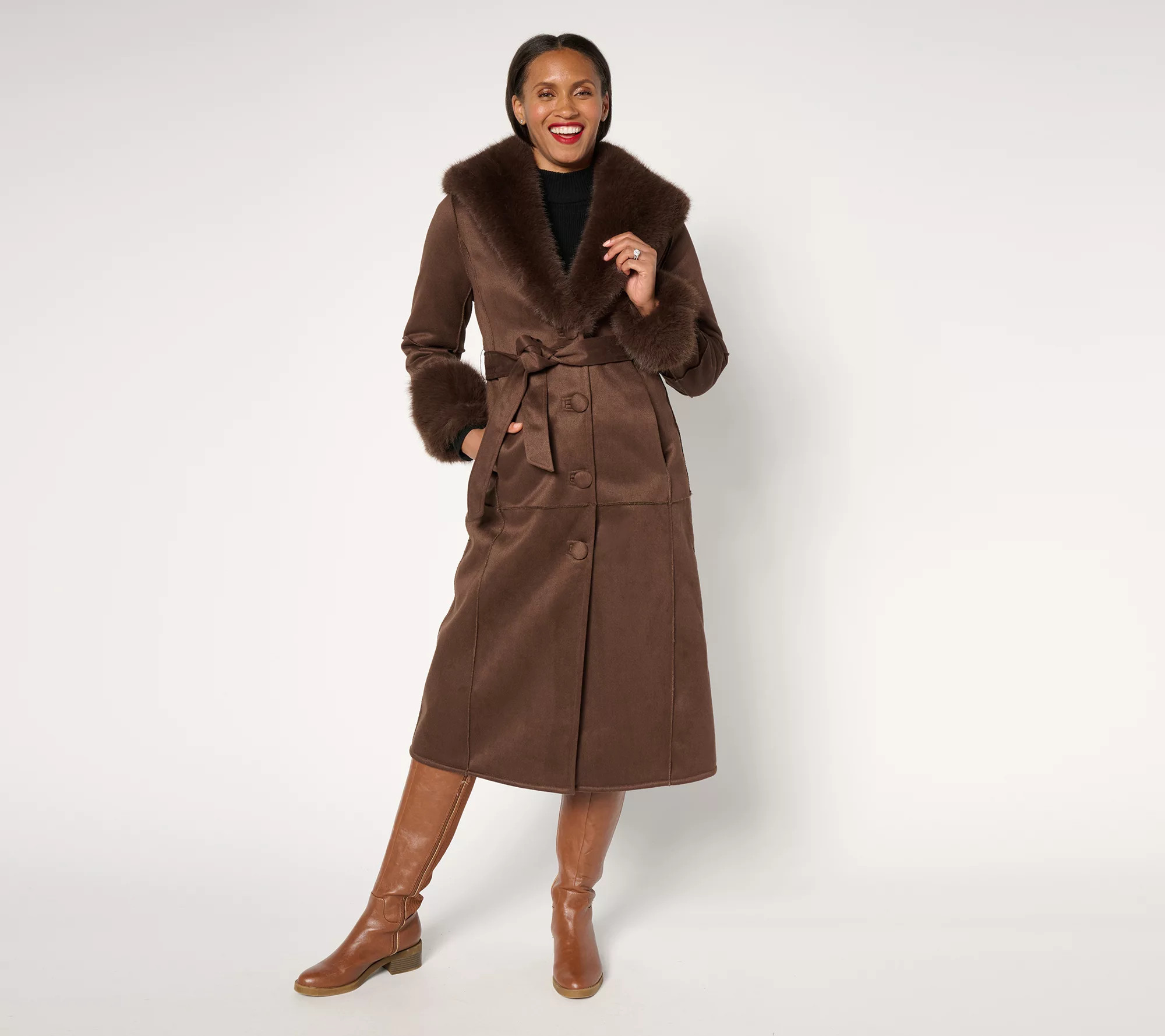 Donna Salyers Fabulous Furs Shearling Suede Faux Fur Maxi Coat - QVC.com | QVC