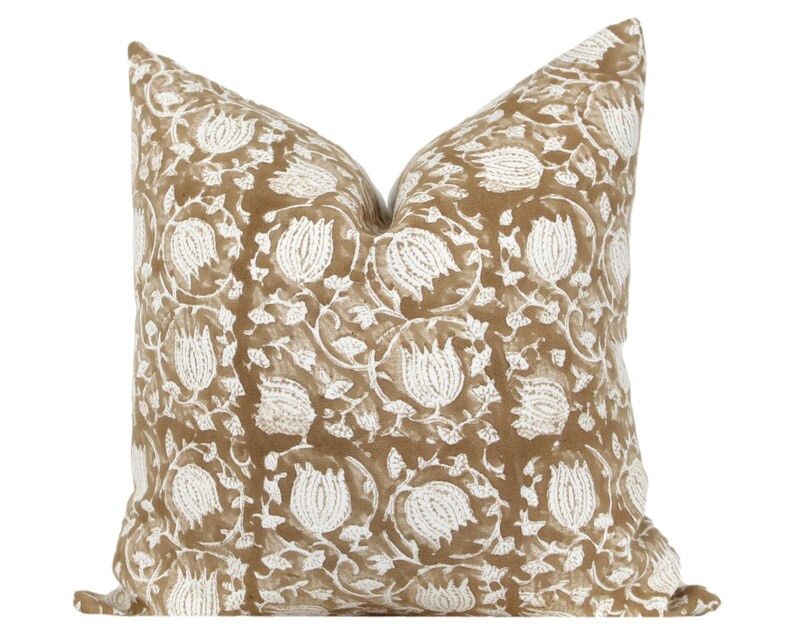 Tan Block Print Pillow Cover | Etsy (US)