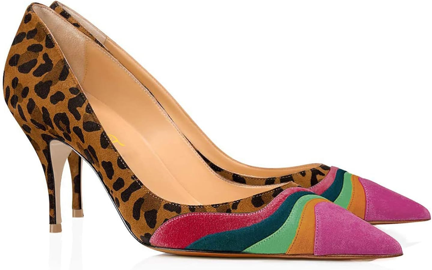 FOWT Women Kitten Heels Pumps High Heel Pointed Toe Pump Slip-on Rainbow Shoes for Dress Party Gi... | Amazon (US)