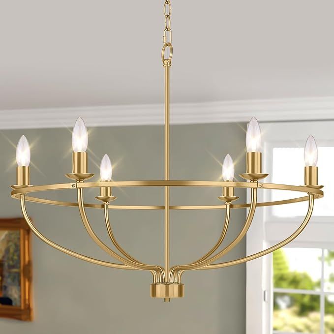 6-Light Gold Chandelier Light Fixture, Vintage Dining Room Light Fixtures Over Table, Modern Bras... | Amazon (US)