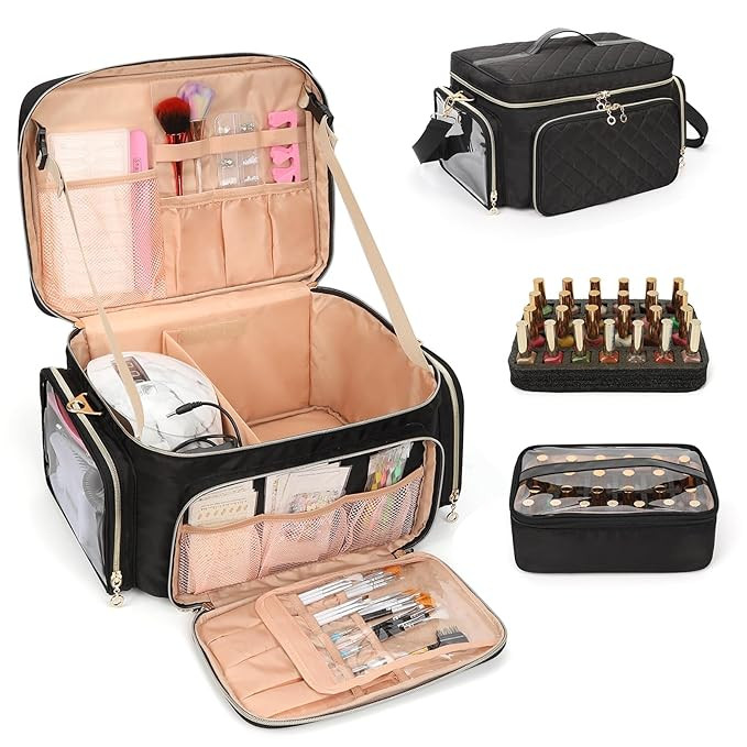 Nail Polish Organizer, Nail Polish Storage Holds 50-70 Bottles Nail Polish & Nail Lamp, Portable ... | Amazon (US)
