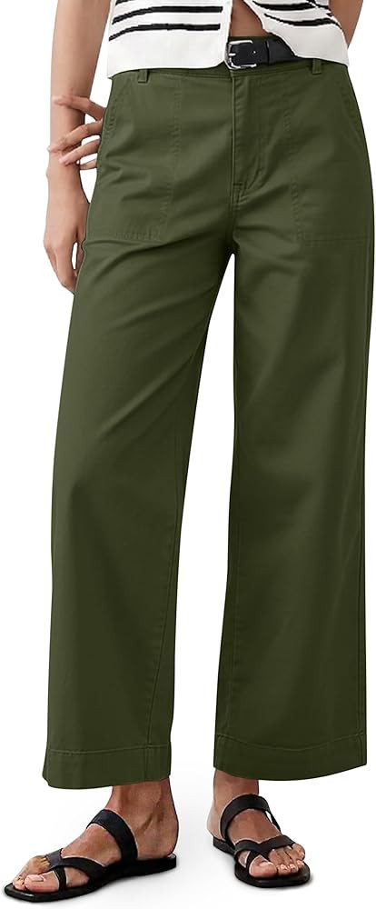 Eddoyee Womens Wide Leg Cropped Pants High Waisted Casual Pants Elastic Waist Ankle Pants | Amazon (US)