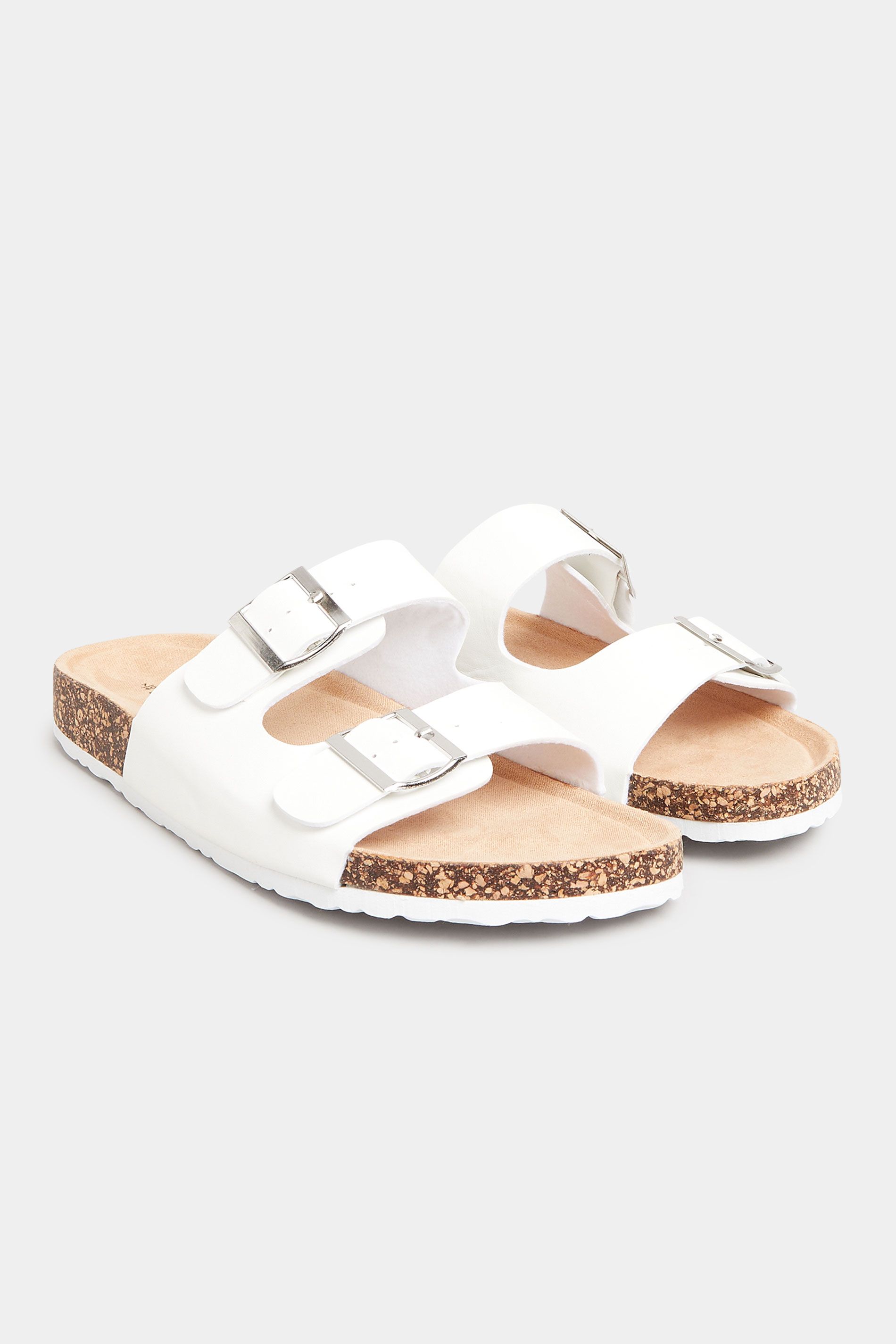 LTS White Buckle Strap Footbed Sandals | Long Tall Sally
